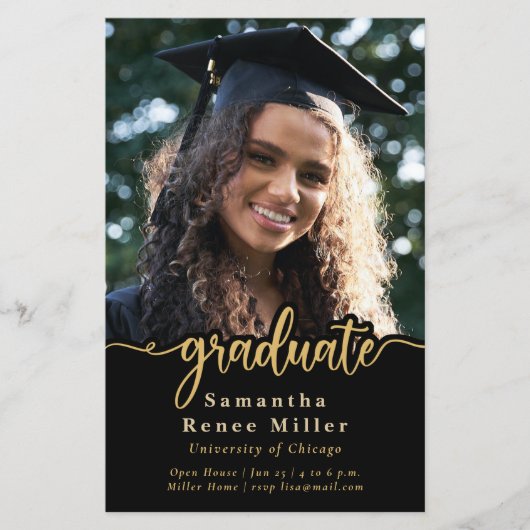 Budget Gold Script Photo Afstuderen Invitation (Voorkant)