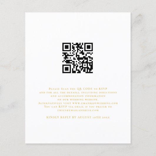Budget Gold Script QR Code Weduwen Uitnodiging (Achterkant)