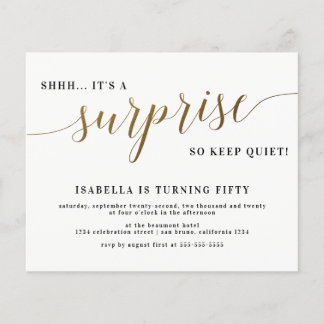 Budget Gold Script Surprise Birthday Party nodigt