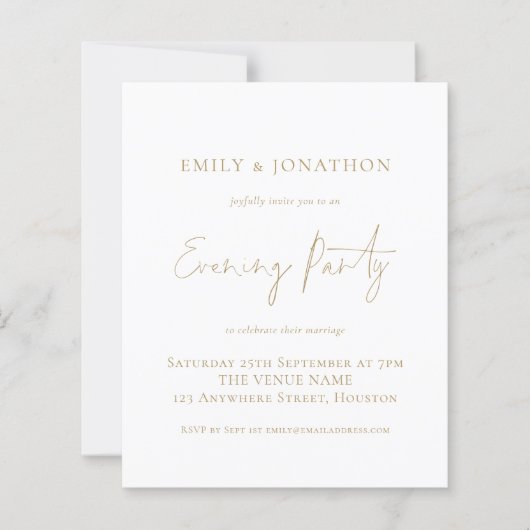 Budget Gold Script Wedding Evening Party Uitnodige (Voorkant)