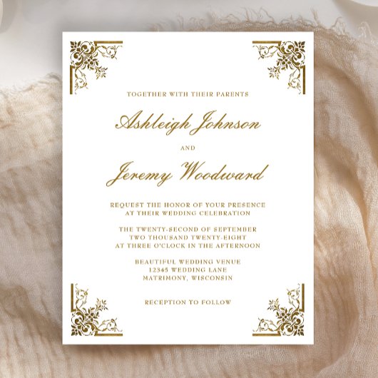 Budget Gold Script Wedding Invitation