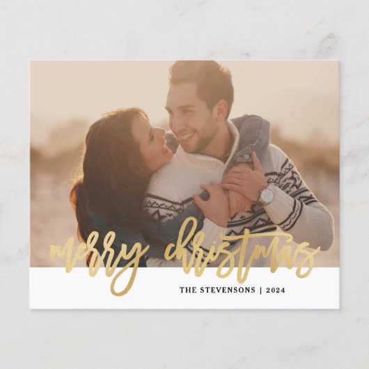 Budget Gold Simple Merry-kerstfoto-feestdag (Voorkant)