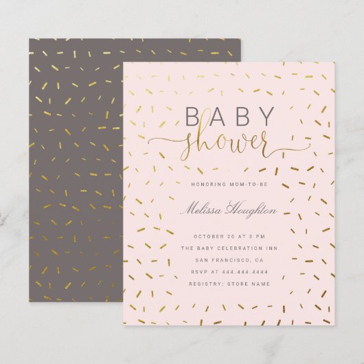 Budget Gold Sprinkle Confetti & Roze Baby shower (Voorkant / Achterkant)