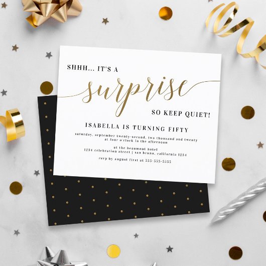 Budget Gold Stylish Script Surprise Birthday Party