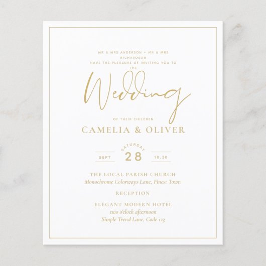 Budget Gold White Elegant Wedding Invitation Flyer (Voorkant)