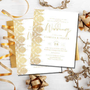 Budget Gold White Lace Elegant Wedding Invitation Flyer