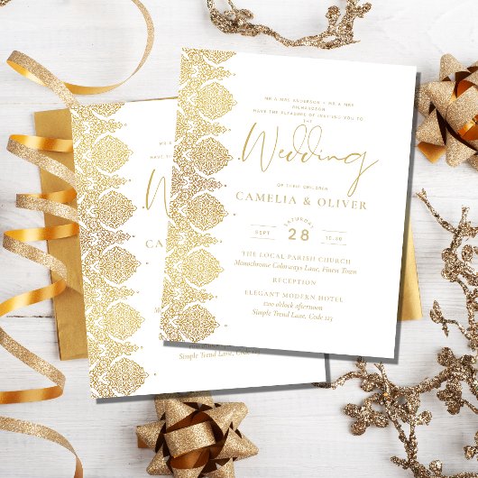 Budget Gold White Lace Elegant Wedding Invitation Flyer