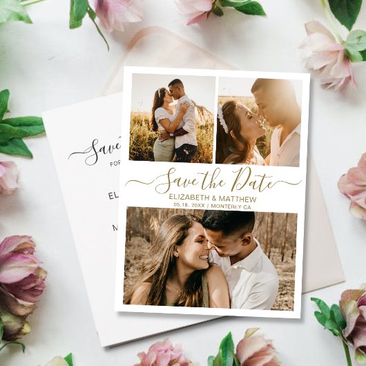 Budget Gold White Photo Save the Date Flyer