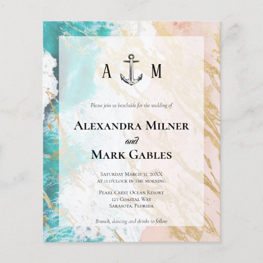 Budget Golden Beach Anchor Wedding Invitation (Voorkant)