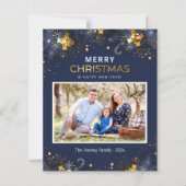 Budget Golden Blue Joyeux Carte photo de Noël (Devant)