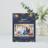 Budget Golden Blue-kerstfotokaart (Staand voorkant)