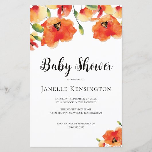 BUDGET Golden Poppy Baby shower Invitation (Voorkant)