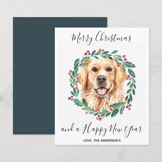 Budget Golden Retriever Dog Merry Kerstmis Kaart (Voorkant / Achterkant)
