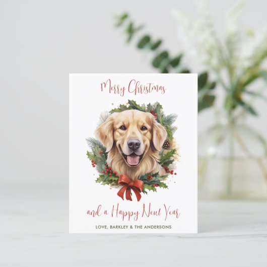 Budget Golden Retriever Dog Merry Kerstmis Kaart (Staand voorkant)