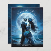 Budget Gothic Blue Skeletons Wedding Save the Date (Voorkant / Achterkant)