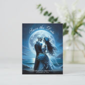 Budget Gothic Blue Skeletons Wedding Save the Date (Staand voorkant)