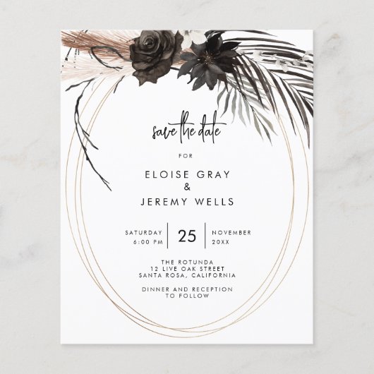 BUDGET Gothic Boho Save the Date Flyer (Voorkant)