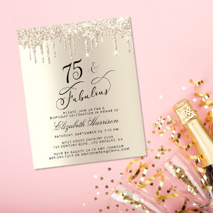 Budget Goud Glitter 75ste Verjaardagsuitnodiging