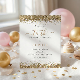 Budget Goud Glitter Meisje 10e Verjaardagsuitnodig