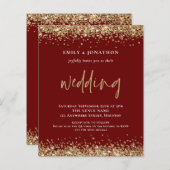 Budget Goud Glitter QR Code Trouwen Burgundy (Voorkant / Achterkant)