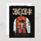 BUDGET Goud Script 5 Foto Afstuderen Invitation (Voorkant / Achterkant)