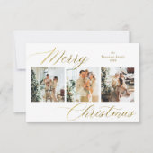 Budget Goud Script Vrolijk Kerstmis Fotocollage Notitiekaartje (Voorkant)