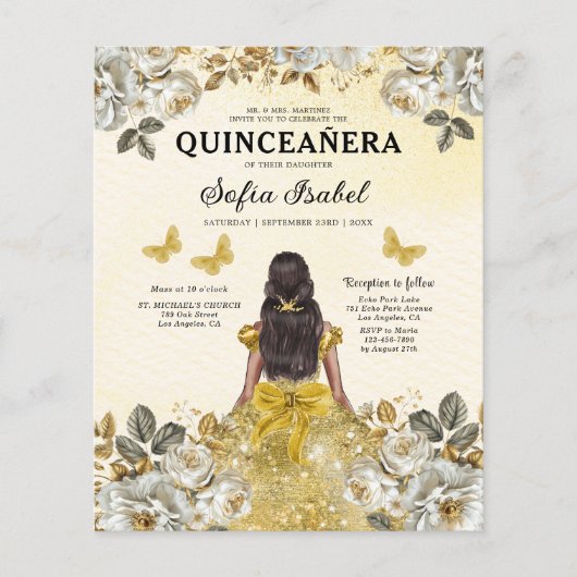 Budget Goud Tweetalig Spaans Quinceanera Flyer (Voorkant)