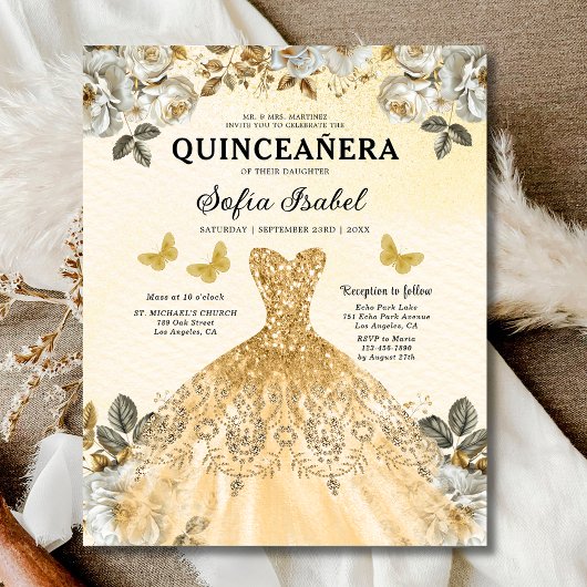 Budget Goud Tweetalig Spaans Quinceanera Flyer