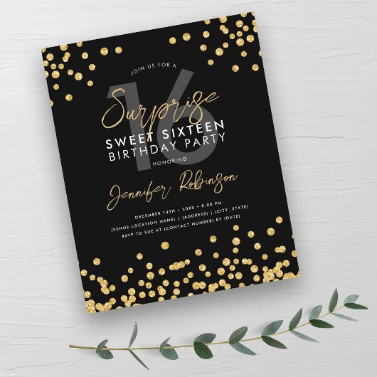 Budget Goud Zwart Confetti Verrassing Sweet 16 
