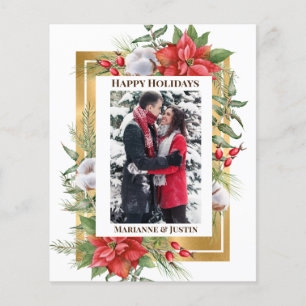 Budget Gouden Bloemen Foto Kerstkaart Flyer