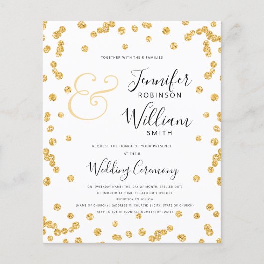 BUDGET Gouden Glitter Confetti Script Bruiloft Flyer (Voorkant)
