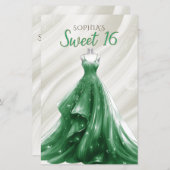 Budget Gouden Groene Jurk Sweet 16 Uitnodiging (Voorkant / Achterkant)