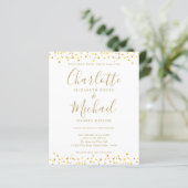 Budget Gouden Hartjes Confetti Script Trouw Uitnod (Staand voorkant)
