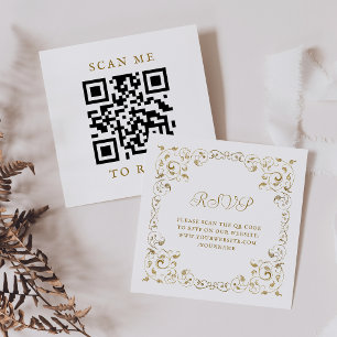Budget Gouden Script Blad Bruiloft QR Code RSVP Informatiekaartje