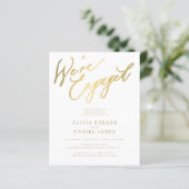 Budget gouden script We're Engaged verlovingsfeest (Staand voorkant)