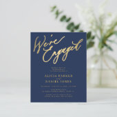 Budget gouden script We're Engaged verlovingsfeest (Staand voorkant)