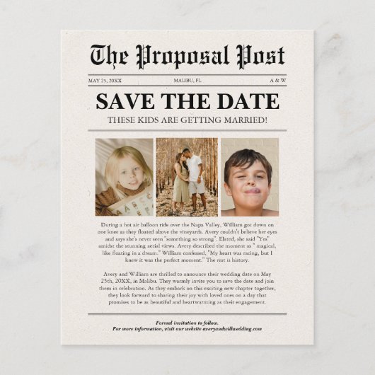 Budget Grappige Bruiloft Krant Save The Date Flyer (Voorkant)