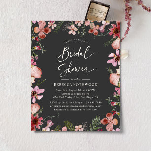 Budget Gray Pink Florals Bridal Shower Uitnodiging