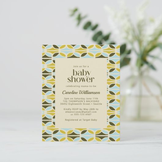 Budget Green Blue Shapes Baby shower Uitnodigen (Staand voorkant)