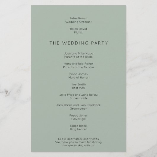 Budget Green Foliage Élégant programme de mariage (Dos)