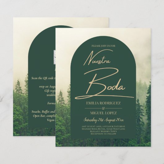 BUDGET Green Forest Pine Trees Wedding BODA INVITE (Voorkant / Achterkant)