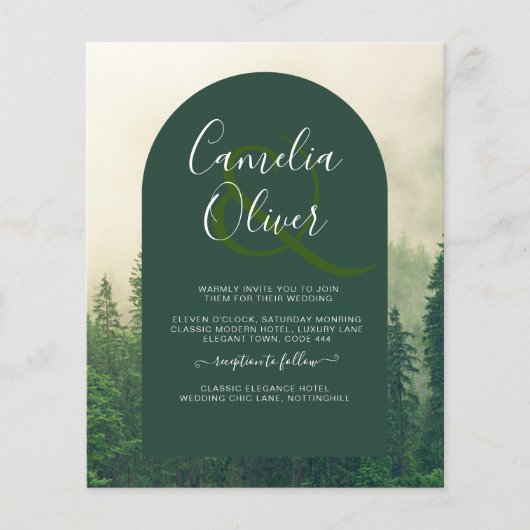 BUDGET Green Forest Pine Trees Wedding Flyer (Voorkant)