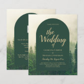BUDGET Green Forest Pine Trees Wedding INVITE (Voorkant / Achterkant)