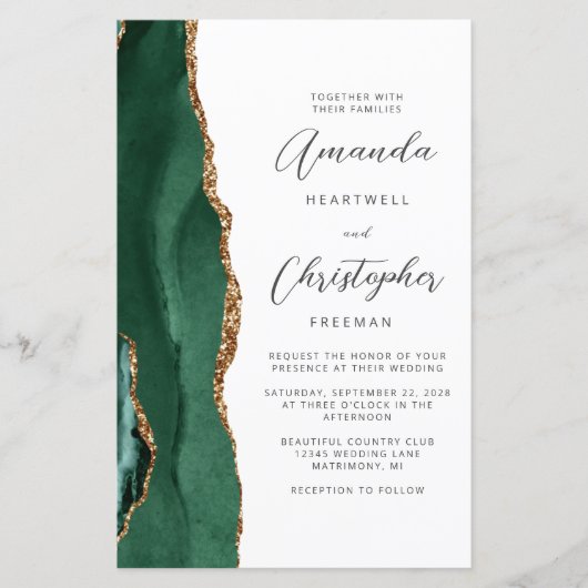 Budget Green Gold Agate QR Code Wedding (Voorkant)