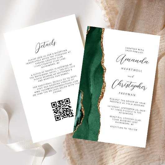 Budget Green Gold Agate QR Code Wedding