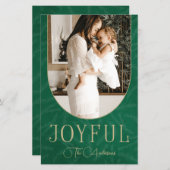 Budget Green Gold Arch Joyful Photo Holiday Card (Voorkant / Achterkant)