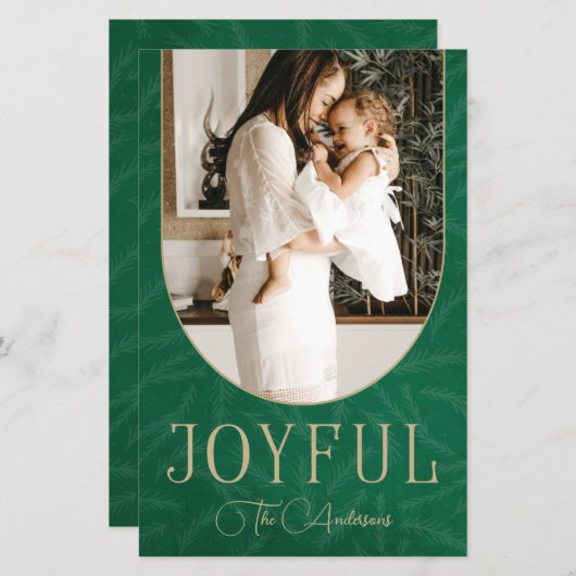 Budget Green Gold Arch Joyful Photo Holiday Card (Voorkant / Achterkant)