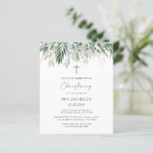 Budget Green & Gold Feuilles Christening Invitatio (Debout devant)
