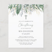 Budget Green & Gold Leaves Christening Invite (Voorkant)