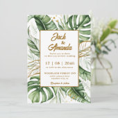 Budget Green Leaf Boho Faire-part de mariage (Debout devant)